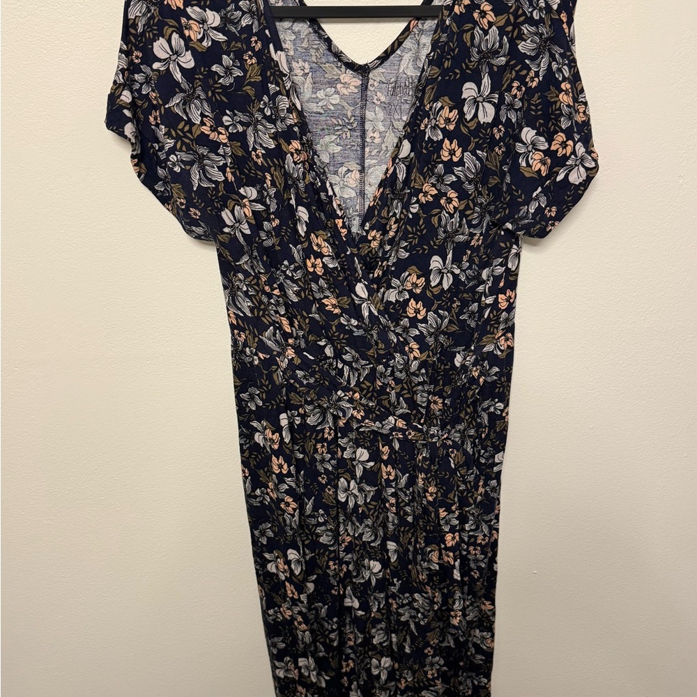 Latched mama plus size nursing jumpsuit Floral Navy print breastfeeding